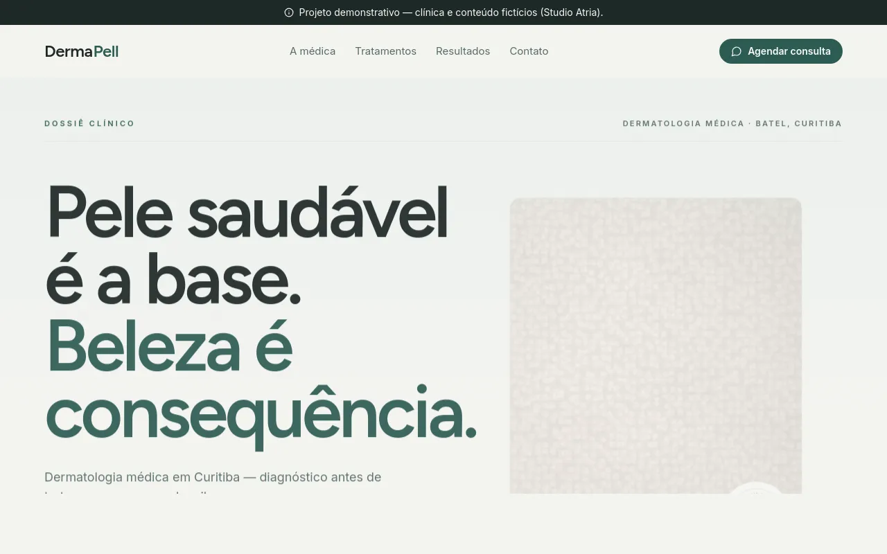 Screenshot do site Derma Pell — dermatologia